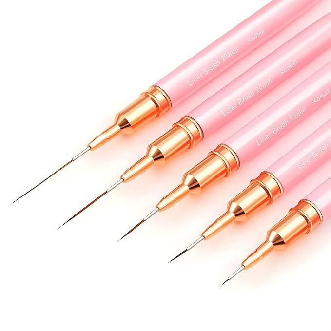 Effective Metallic Nail Art Brushes 5Pcs Liner Brush Set UV Gel Polish Painting Art Design Pen for Long Lines Thin Details Fine Drawing Sizes 4 8 12 20 25mm Pink Enhanced
