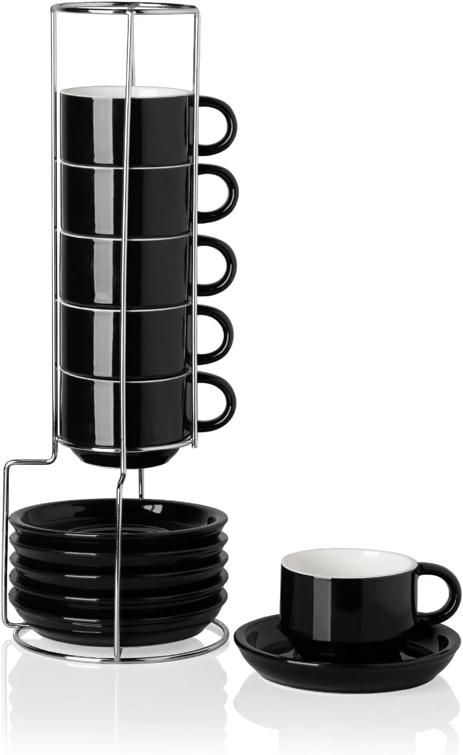 Safe Sweejar Ceramic Espresso Cups Set of 6 Espresso Cup Stackable 4 Oz Stackable Cappuccino Cups with Saucers and Metal Stand for Coffee Drinks Certified