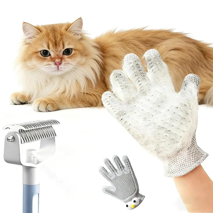 Fast 2-in-1 Spray Undercoat Brush Fur Removal Gloves Combo Set – White – Dematting Deshedding Grooming Tool with Water Spray Function for Dogs and Cats – Easy Fur Removal Shed Control Selected