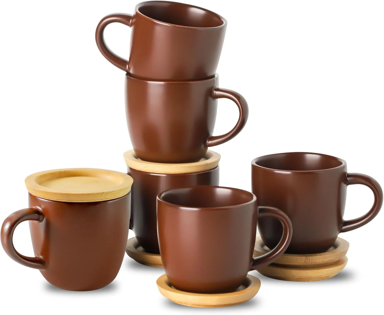 Unique Hasense Stackable Porcelain Mini Espresso Cups and Saucers Set of 6 4 OZ Ceramic Small Demitasse Espresso Shots Cups with Lids for Nespresso Lungo Prestigious