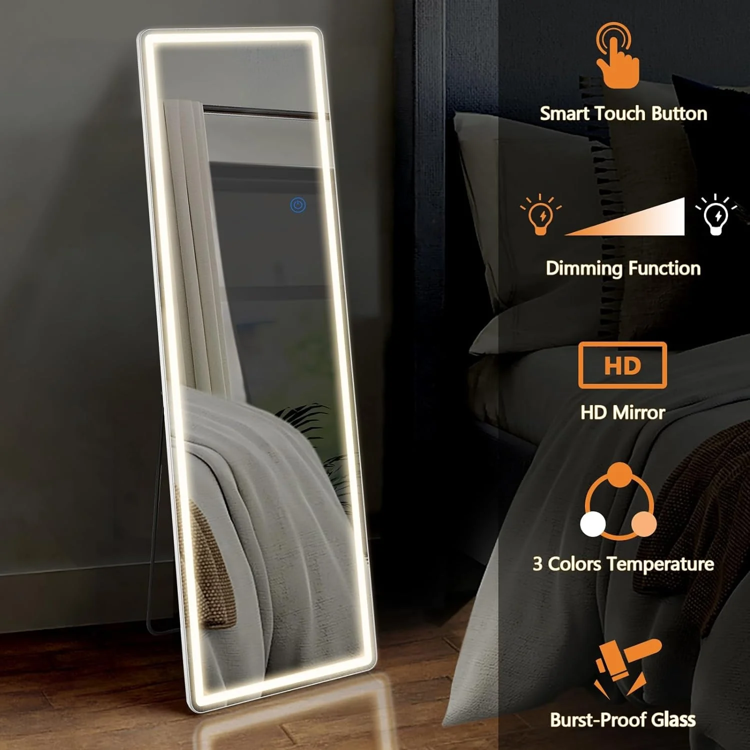 Elegant 65Inch LED Floor Mirror With Colorful Illumination Luxury