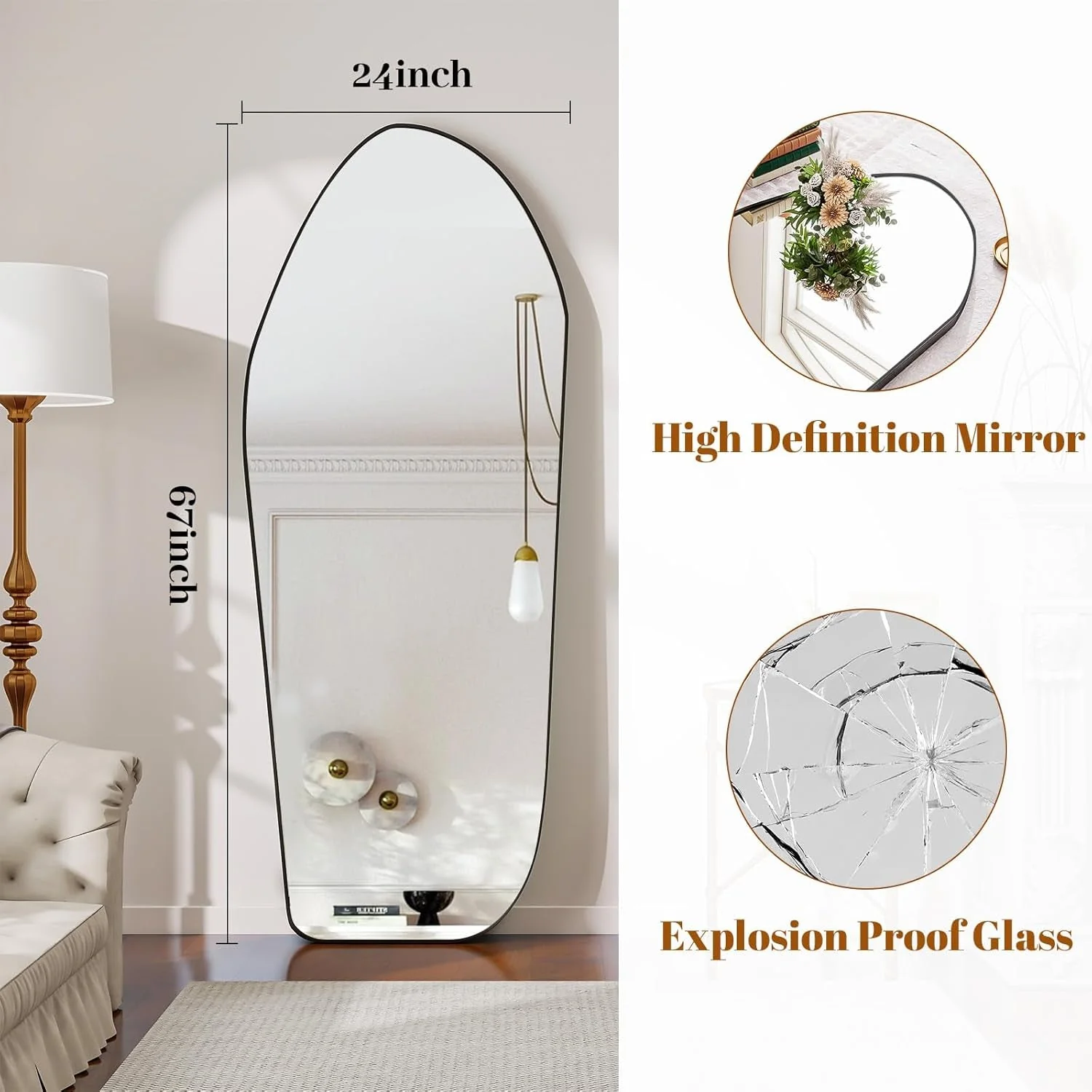 Superior 67×24 Oversized Diamond Floor Mirror Black Aluminum Trendy