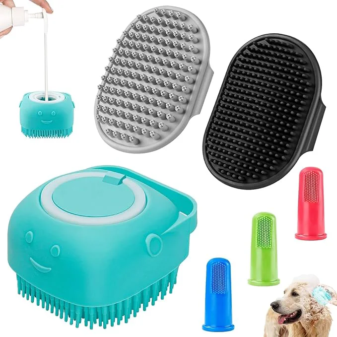 Unique Comotech 6PCS Dog Bath Brush Dog Toothbrush Adjustable Handle Shampoo Brush Scrubber for Short Long Haired Dogs Cats Effectively Solve Odor Stain Removal Problems Black Gray Blue About ThisOverview Dependable