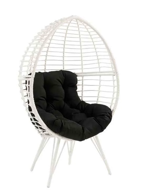 Stylish Galzed – Patio Lounge Chair – Black Fabric White Wicker Secure