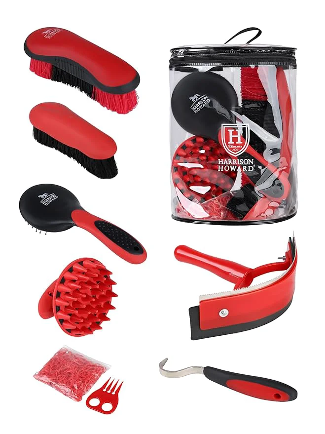 Effective Harrison Howard Horse Grooming Brush Set 7 Essential Grooming Brushes for Daily Horse Care Body Mane Tail Shedding Use RedAbout This Minimalist