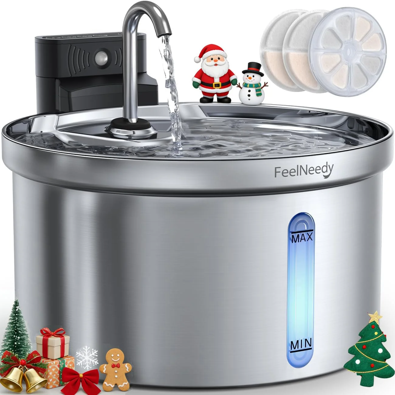 Outstanding FEELNEEDY Wireless Cat Water Fountain Battery-Separated 3.5L Stainless Prestigious
