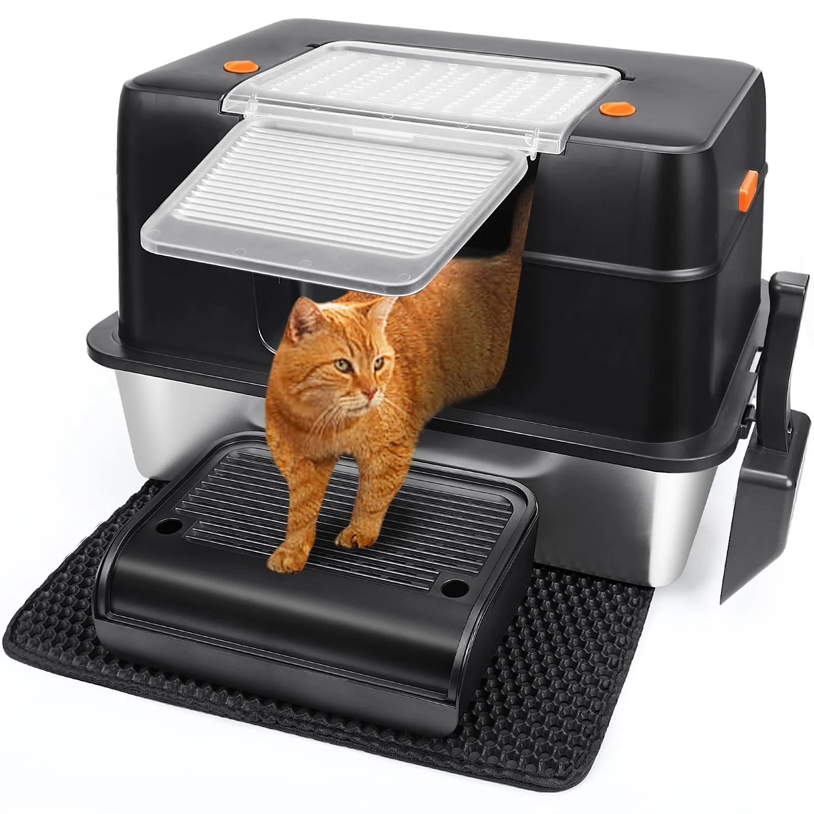Exceptional Vivifying Stainless Steel Litter Box XL – Side Entry with Lid for Big Cats Lightweight