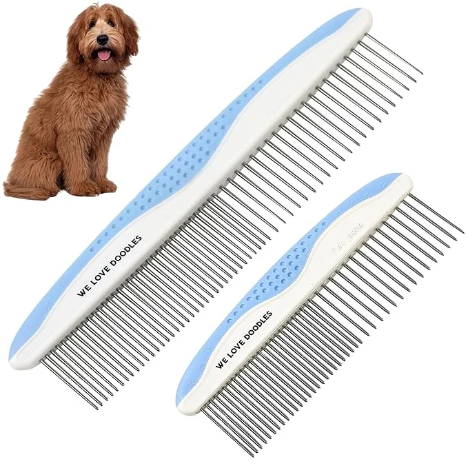Fine Metal Dog Combs for Grooming Matting Doodle Brush Dematting Pet Comb Grooming Tools Detangler Brush Dematting Tools for Dogs 2 Pack Responsible