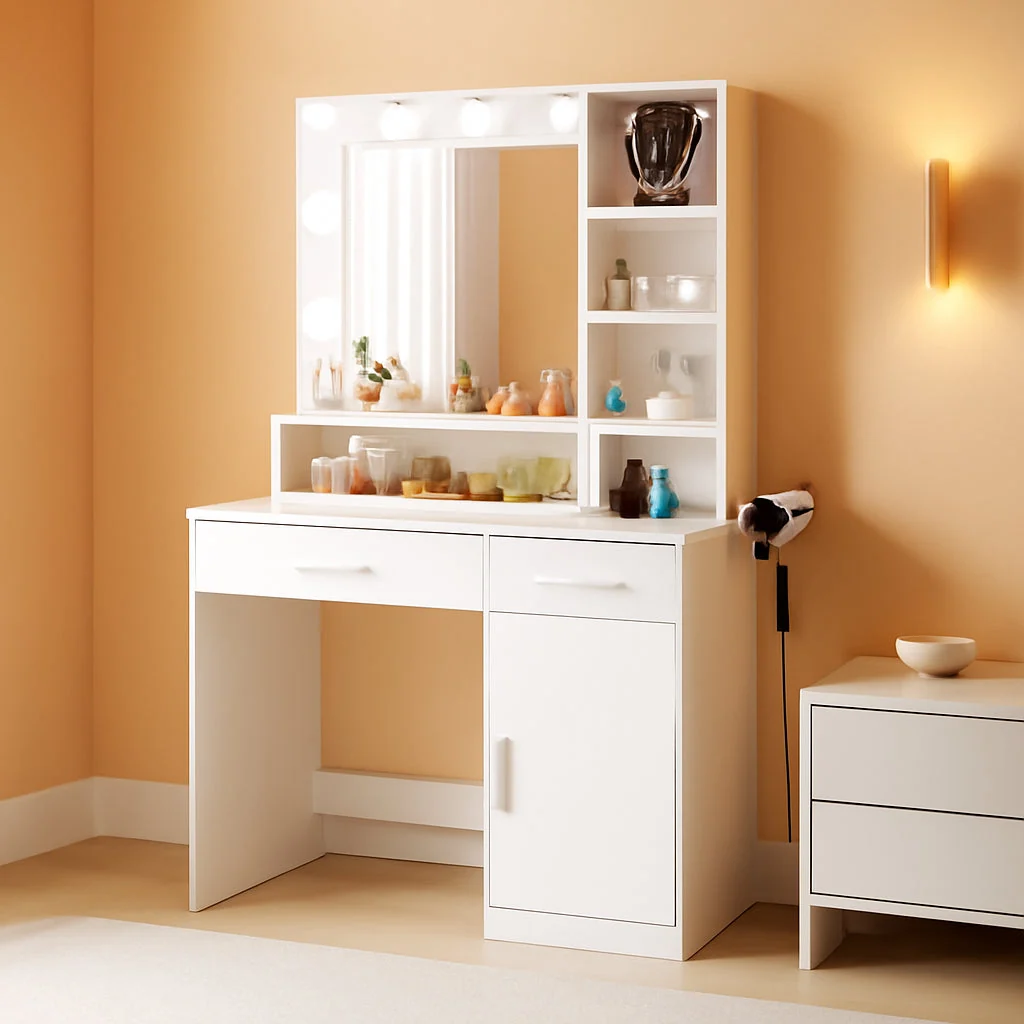 Relaxed White LED Vanity Table With Integrated Illumination Quality
