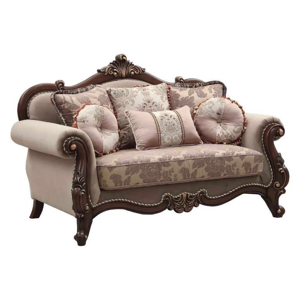 Specialty Mehadi – Loveseat With 6 Pillows – Velvet Walnut Certified