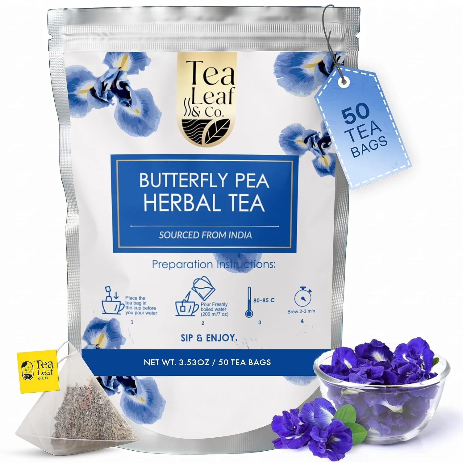 Pure Butterfly Pea Herbal Tea 100gm 3.5oz Natural Herbal Infusion 50 Tea Bags Safe