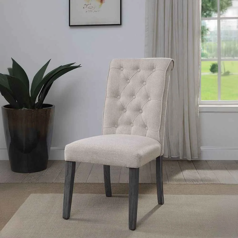 High-Grade Yabeina – Side Chair Set of 2 – Beige Linen Gray Elegant
