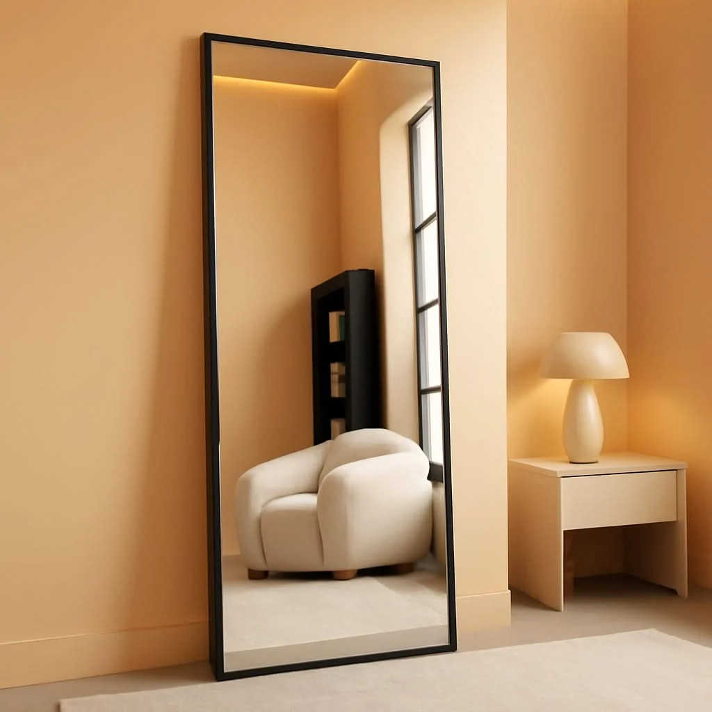 Flexible Standing Full Length Mirror Black Aluminum Framing Top-Quality