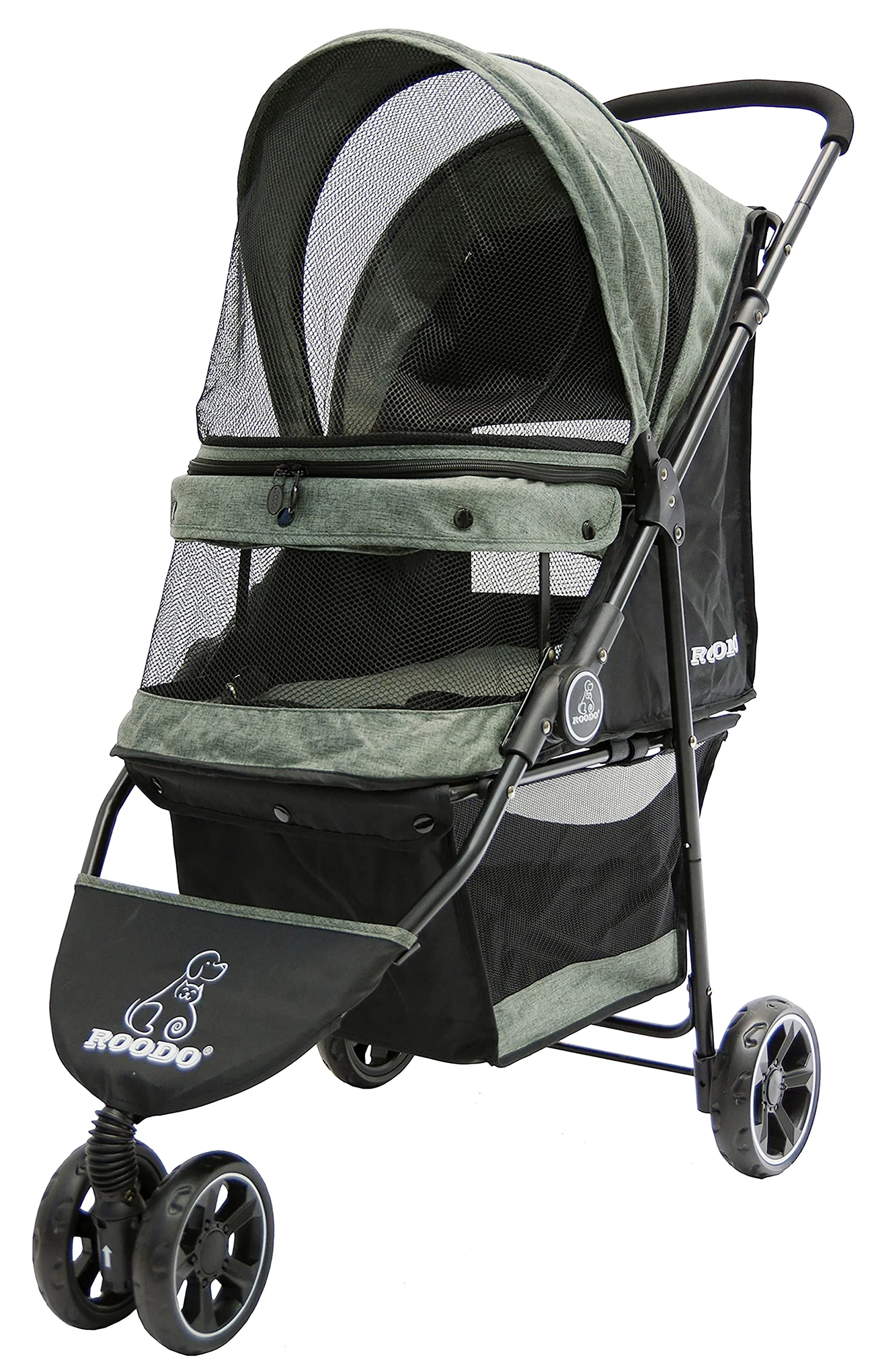 Powerful ROODO 3-Wheel Pet Stroller Lightweight Foldable Jogger for Pets up to 30 lbs Cationic Ash Secure