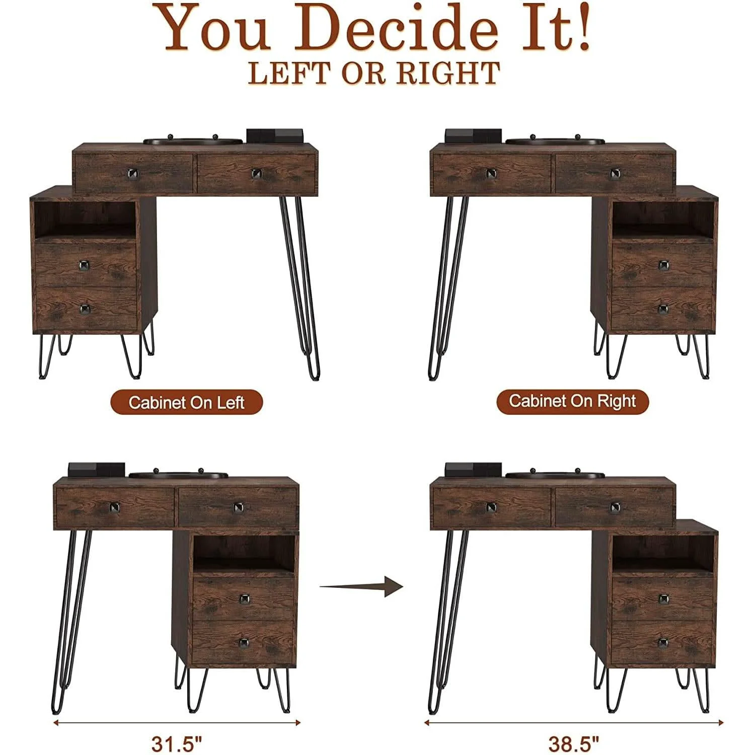 Practical Vanity Desk Set With Drawers And LED Lighted Mirror Elegant