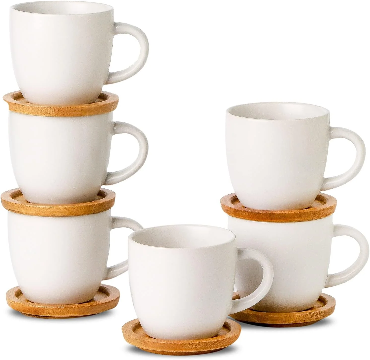 Traditional Hasense 3 Ounce Espresso Cups and Saucers Set of 6 Demitasse Cups with Handle for Coffee Drinks Latte Cappuccino Cafe Mocha and Tea Trusted