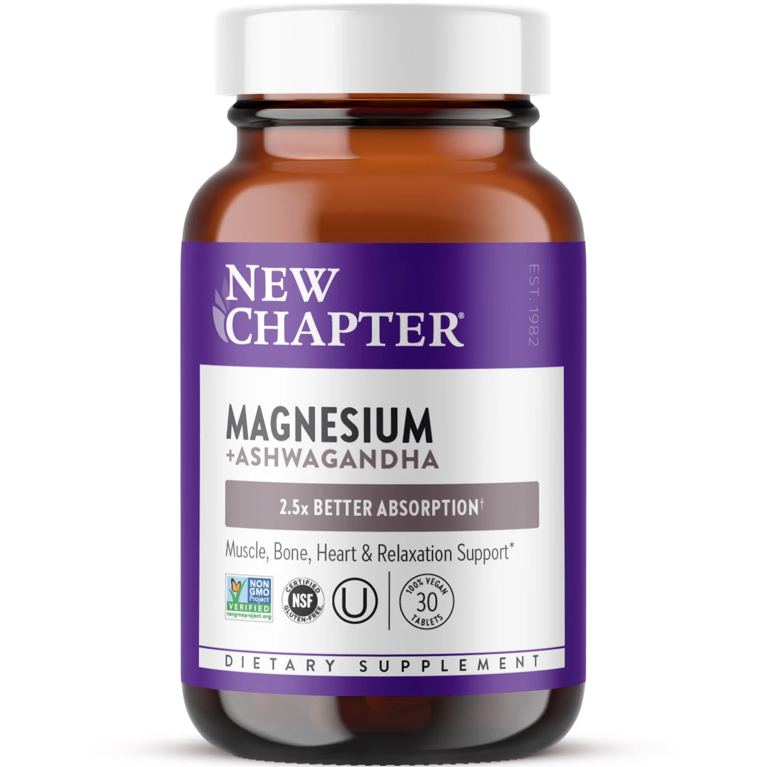 Reusable New Chapter Magnesium Ashwagandha Muscle Bone Heart Relaxation Support Smart
