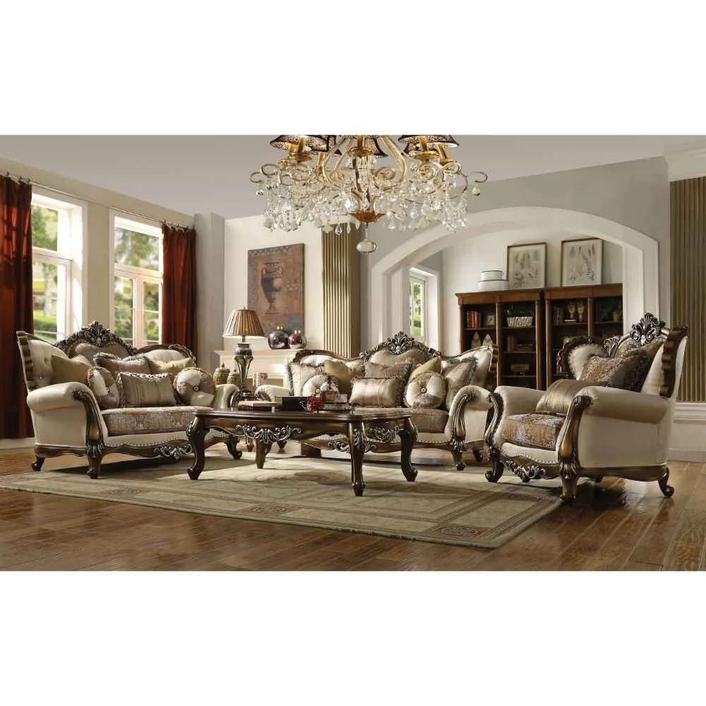 Recyclable Latisha – Loveseat With 6 Pillows Same Lv01577 – Tan Pattern Fabric Antique Oak Original