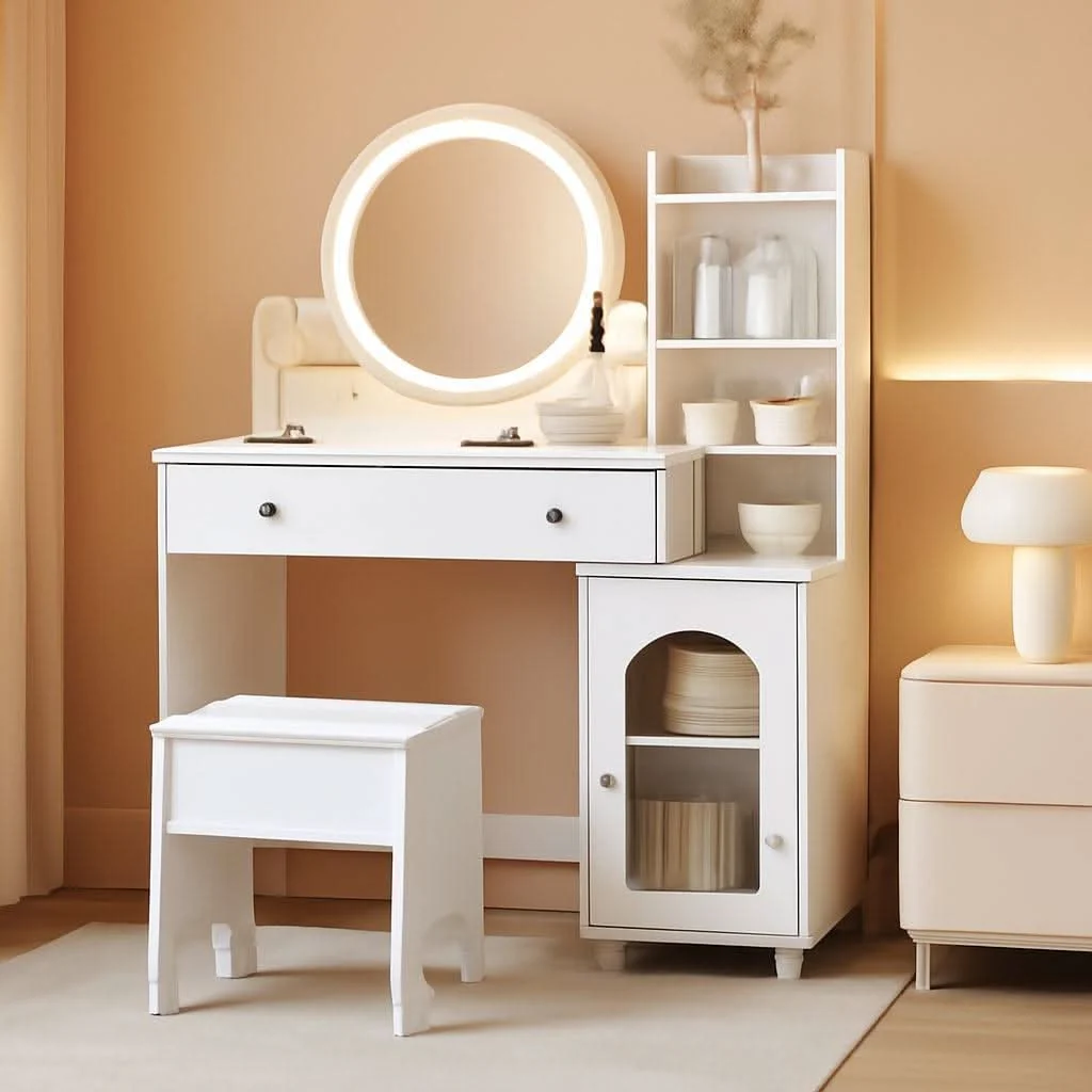 Stylish White Kids Premium Vanity Table Illuminated Mirror Innovative
