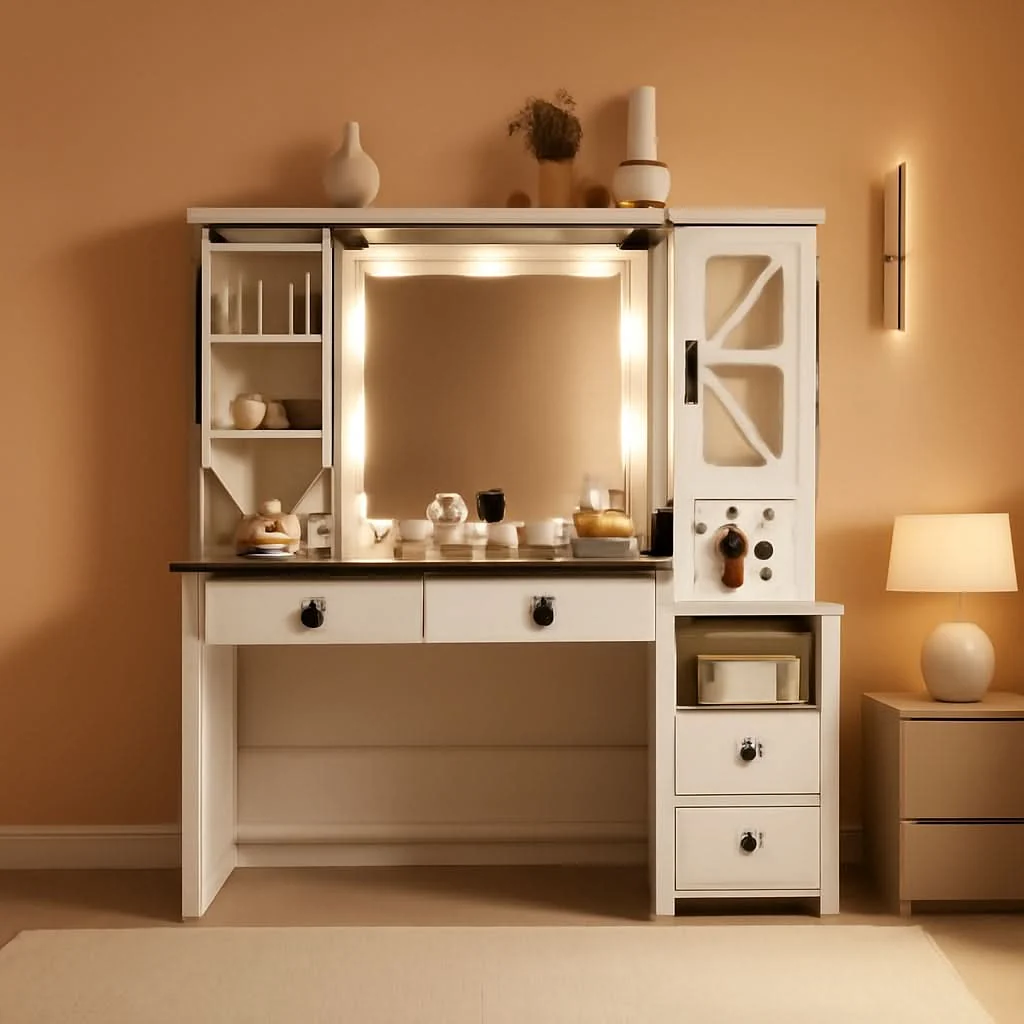 Consistent Celestial White Makeup Vanity Desk With Illumination Practical