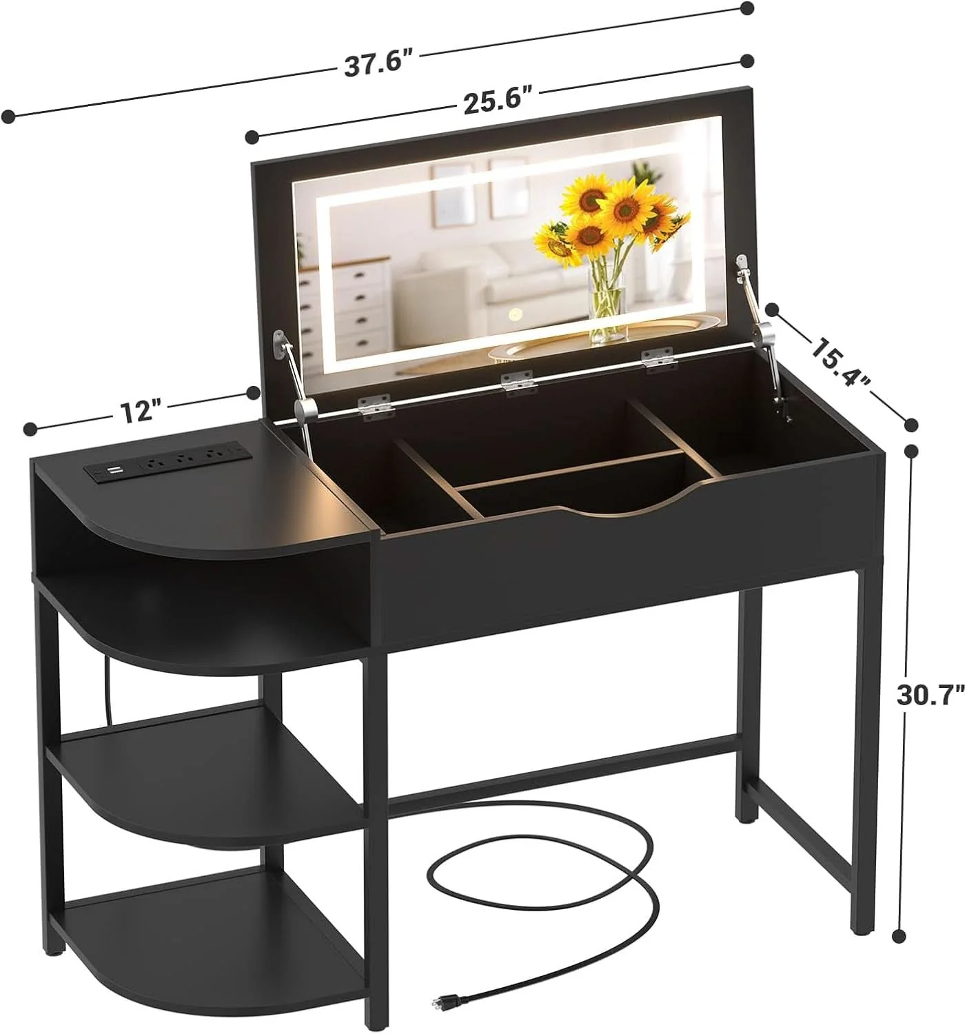 Healthy Black Vanity Desk With Multifunctional Ambient Mirror Next-Generation