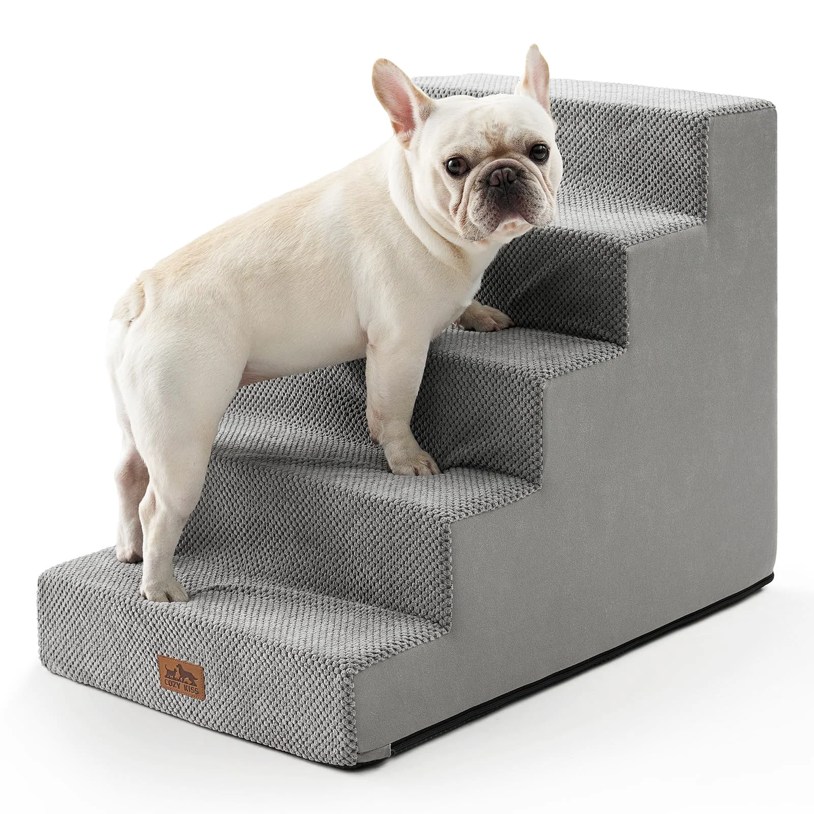 Excellent COZY KISS 5-Tier Wide Dog Stairs for Small Dogs – 23.6-inch High Grey Non-Slip Responsible