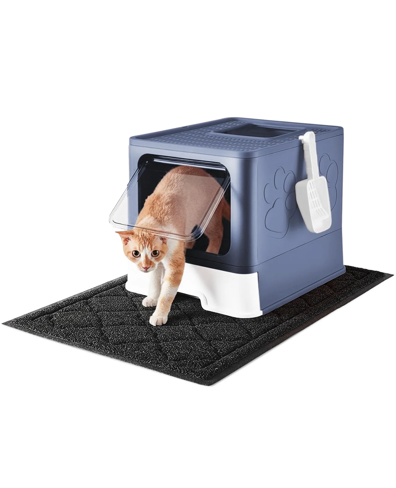 Powerful Medario Cat Litter Box with X-Large Mat Scoop Foldable Enclosed Kitty Box – Midnight Upgrade Elegant