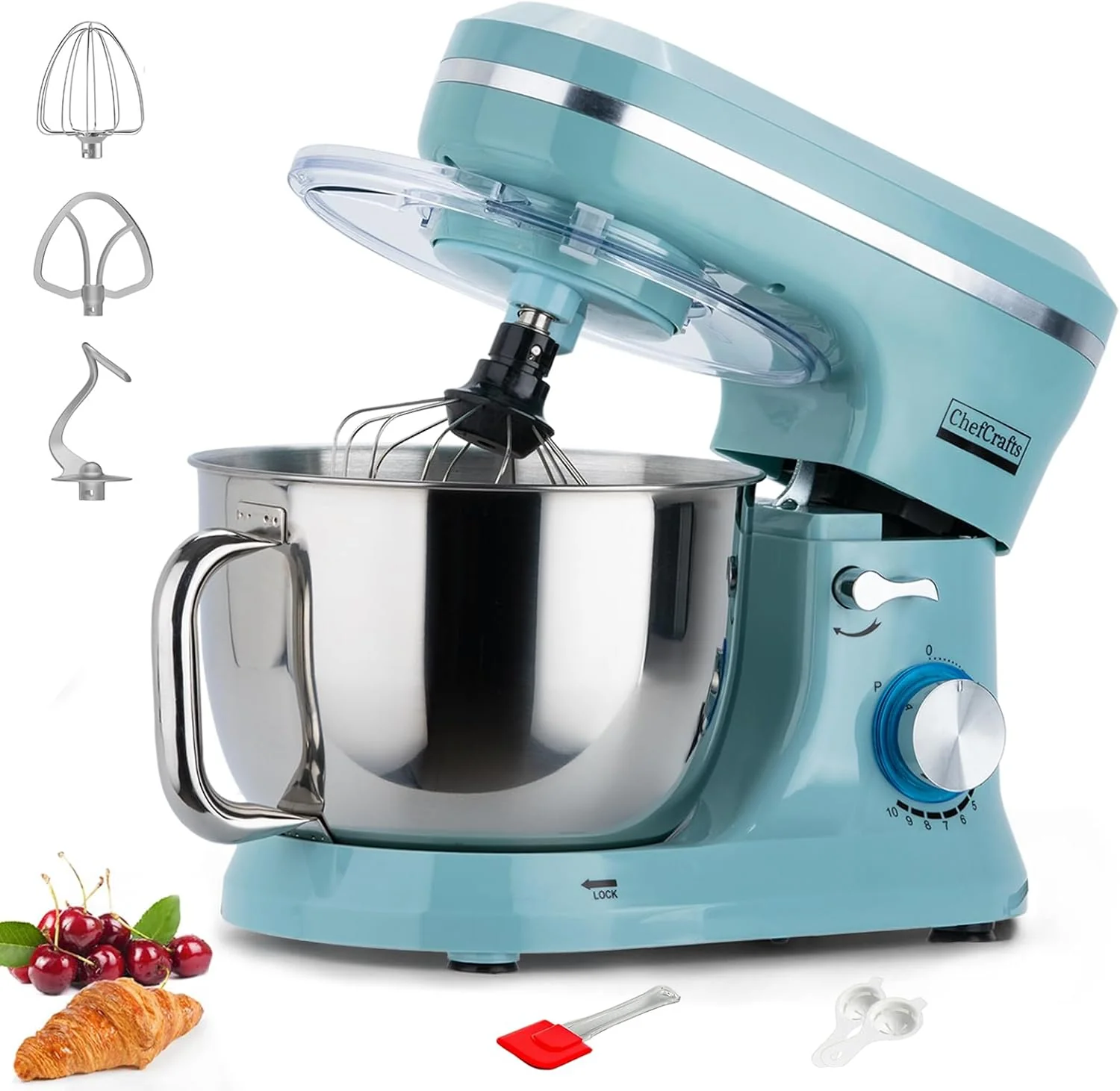 Consistent Electric Stand Mixer with 6.5 Quart Bowl Household Food Mixer 10 p Speeds 660W Kitchen Tilt-Head Bread Dough and Cake Mixers with Dough Hook Whisk Premium