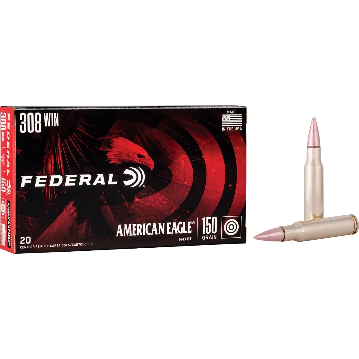 Easy-to-Use Federal .308 Win 150 Grain FMJBT Centerfire Ammunition Cartridges Flexible