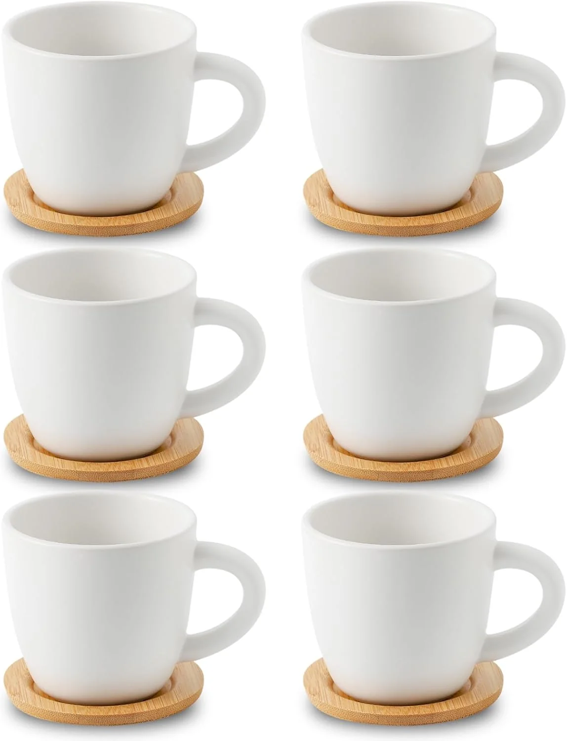 Pure Hasense 8 oz Cappuccino Cups with Saucers set of 6 Porcelain Coffee Mugs Latte Mugs with Handle for Double Shot Americano Milk and Tea Genuine