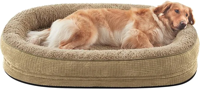 Comfortable JOEJOY Orthopedic Dog Beds Large Sized Dog XL Egg-Crate Memory Foam Pet Couch Bed with Bolster Sides Waterproof Lining Removable Washable Cover Non-Slip Bottom Light BrownAbout ThisOverview Quality