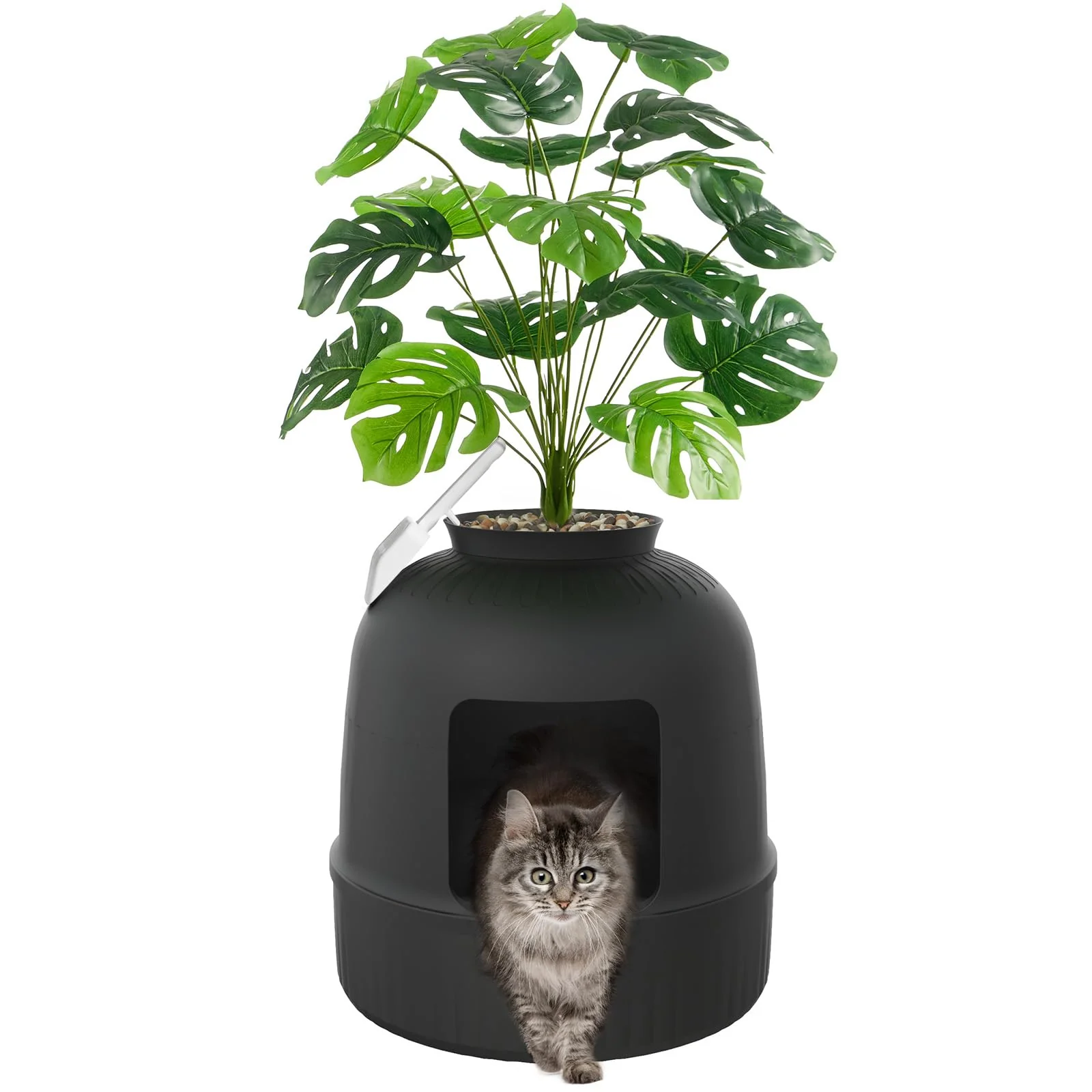 High-End Lifewit Hidden Litter Box with Faux Plant Scoop – Odor Control Carbon Filter Artisan