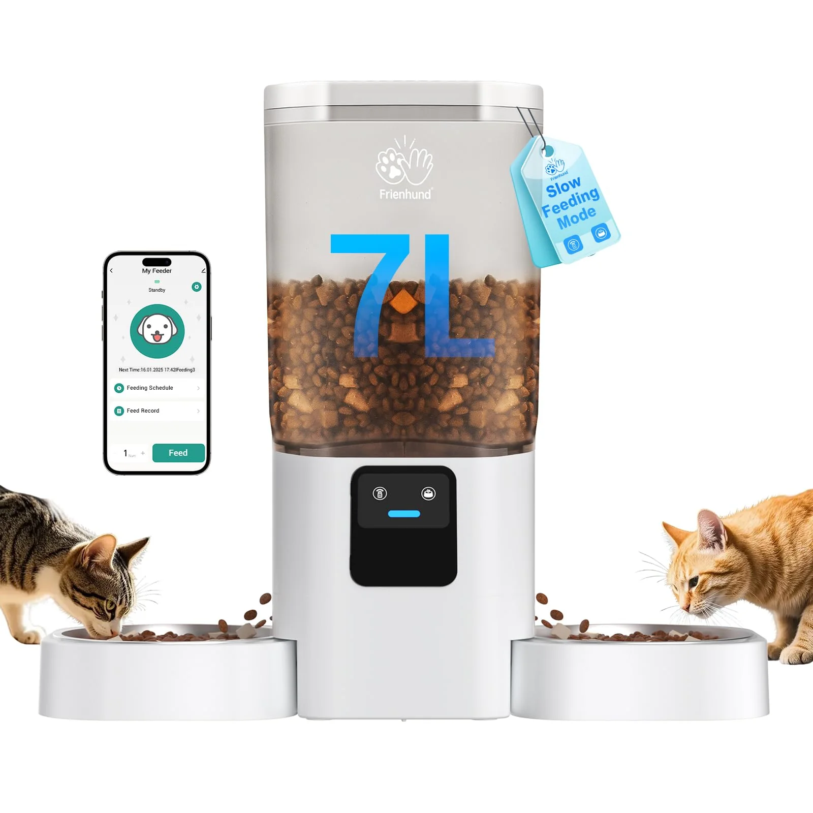 Enhanced Frienhund Automatic Cat Feeder for 2 Cats – Slow Feed 5G WiFi App Control 29 Cup High-End