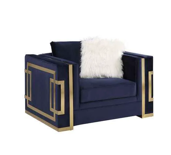 Genuine Virrux – Chair With 2 Pillows – Blue Velvet Gold Long-Lasting