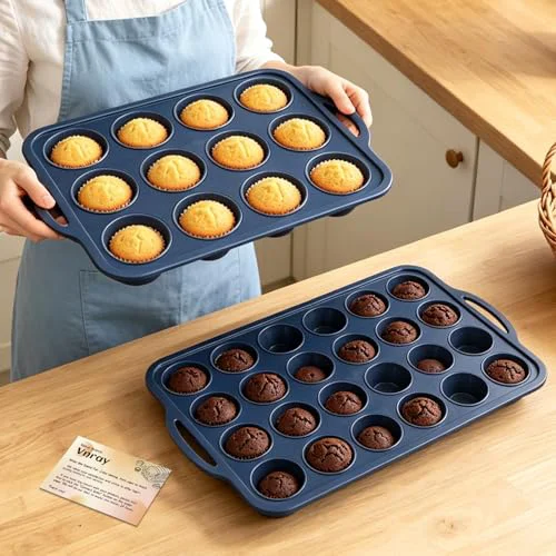 Relaxed 2 Pack Silicone Muffin Pan 12 24 with Frame Non Stick Cupcake Baking Tin 2 Count Easy-to-Use
