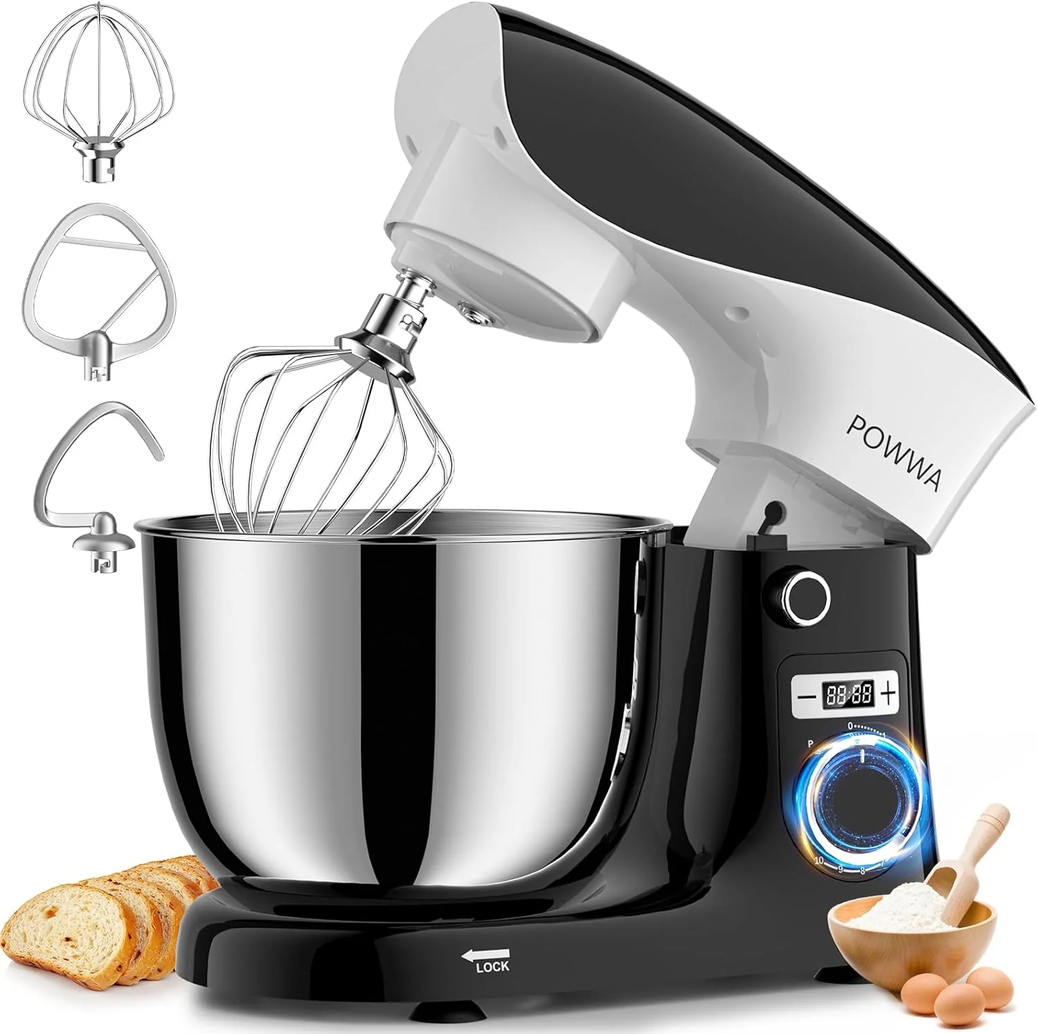Carefully Designed Stand Mixer Powwa 6.5 QT 10 Speeds Tilt-Head Electric Stand Mixer 3-In-1 Kitchen Mixer with Bowl Dough Hook Whisk and Beater Artisan