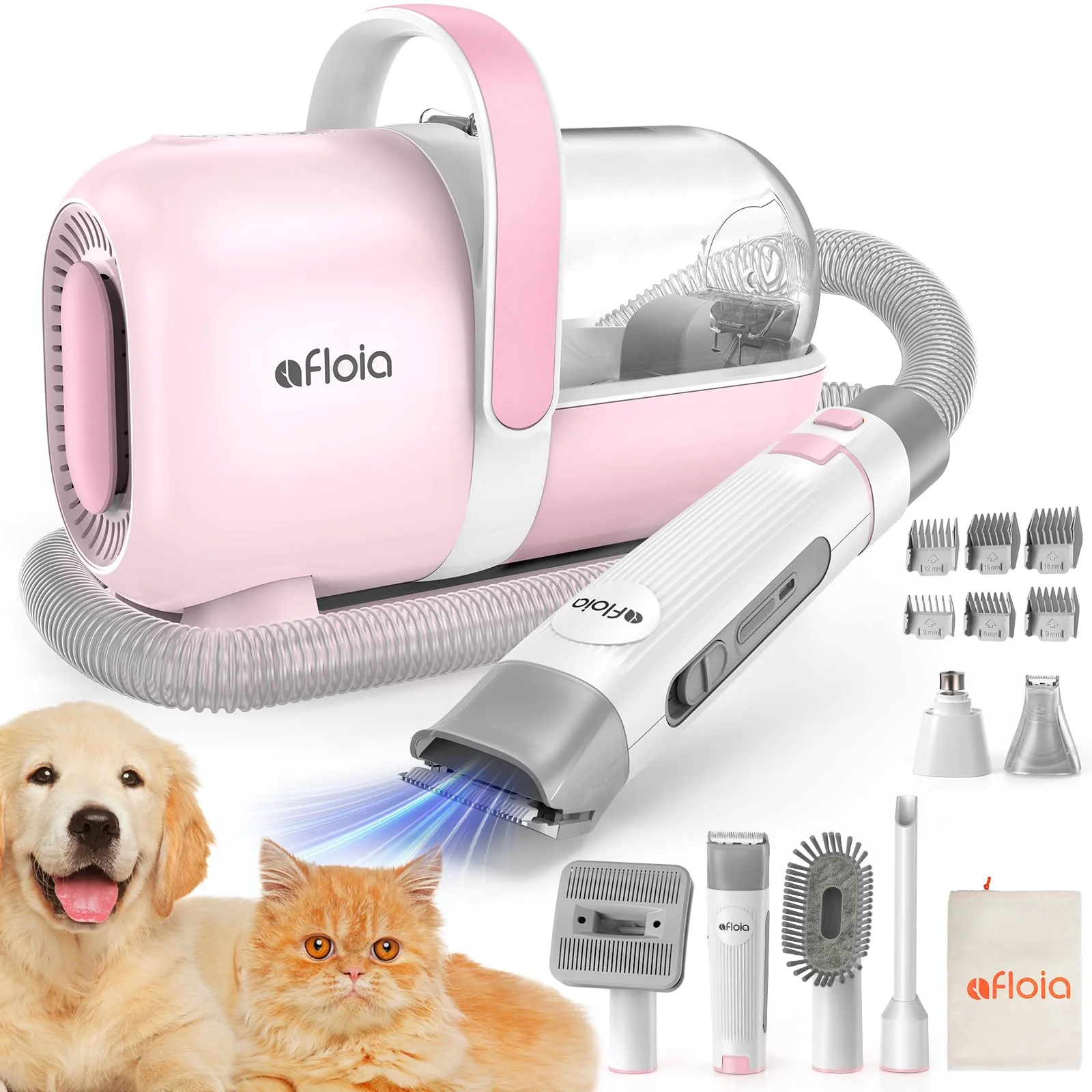 Consistent Afloia 6-in-1 Dog Grooming Kit with Vacuum Suction – Low Noise Cordless Clipper 1.5L Dust Cup Luxury