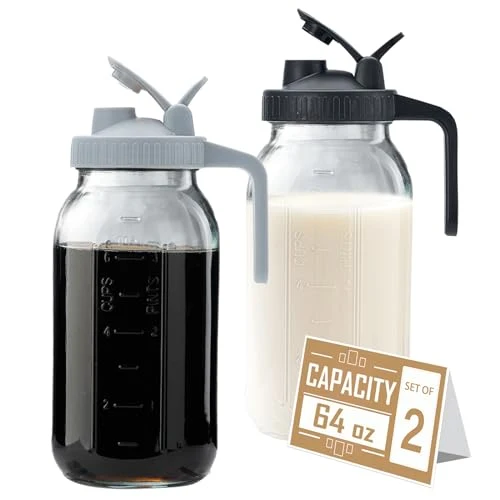 Contemporary 64oz Glass Pitcher with Lid 2 Count Reusable