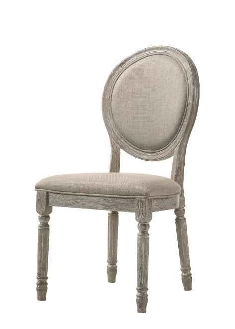 Premium Material Faustine – Side Chair Set of 2 – Tan Fabric Salvaged Light Oak Natural