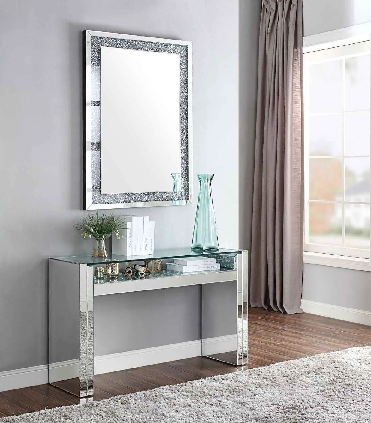 Organic Nysa – Sofa Table – Mirrored Faux Crystals Selected