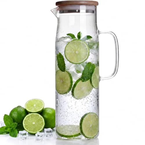 Pure Glass Pitcher with Lid Glass Water Carafe with Handle Sophisticated