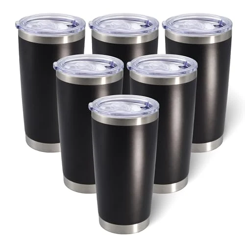 Minimalist 20oz Tumbler with Lid Stainless Steel Tumblers Insulated Mug Black 6P 6 Count Stylish