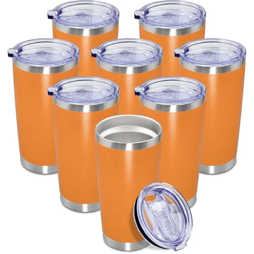 Crafted 20oz Tumbler Insulated Coffee Tumblers with Lid Stainless Steel Orange 8P 8 Count Efficient