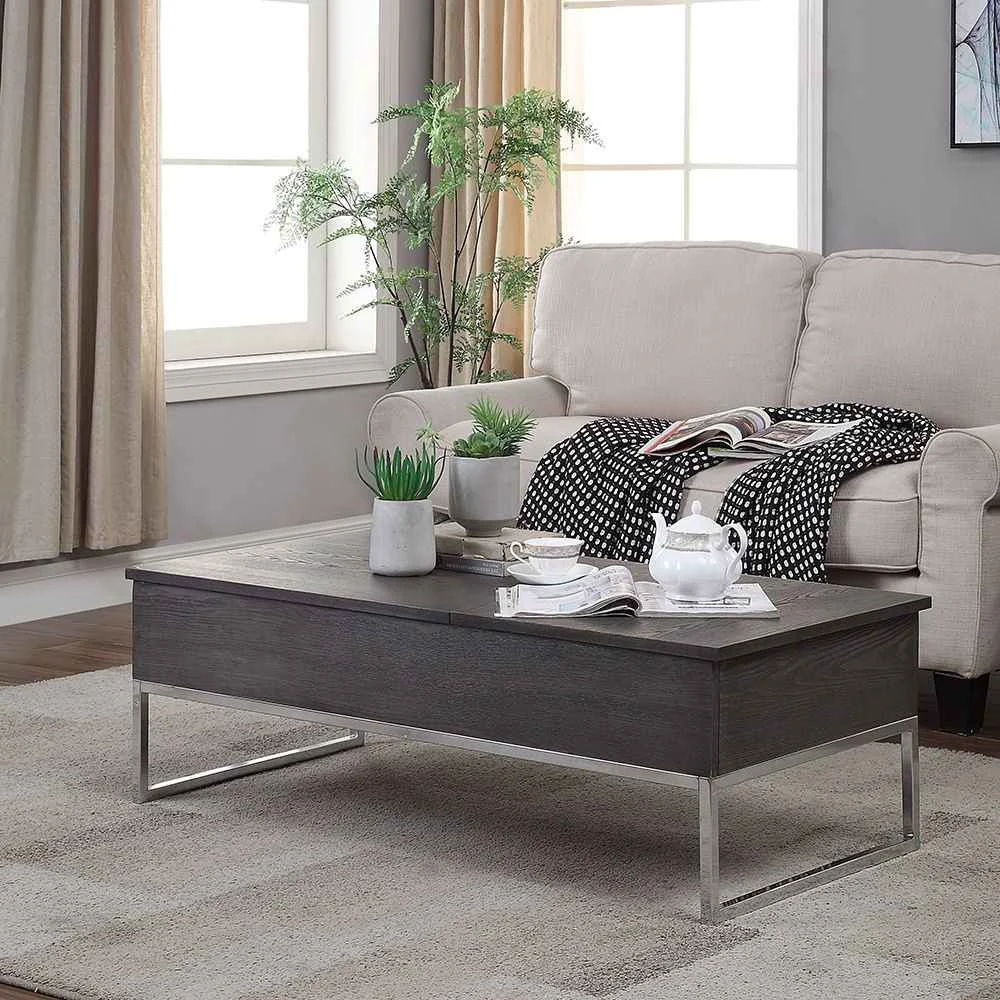 First-Class Iban – Coffee Table With Lift Top – Gray Oak Chrome Relaxed