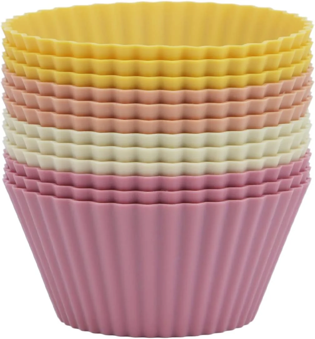 Certified Large Silicone Muffin Cups 12 Pack Reusable Cupcake Liners 3.54inch Baking Cups Jumbo Size Cake Molds BPA Dishwasher Safe Durable