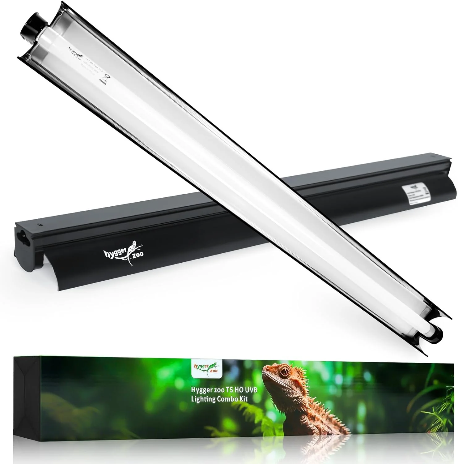 Exceptional T5 Reptile Light Fixture Combo Kit 24W Light Fixture Reptile Terrarium Hood 10.0 UVB Light Bulb Fluorescent Tube I for Tropical and Deserts Such as Bearded Dragon Lizards and Tortoises Professional