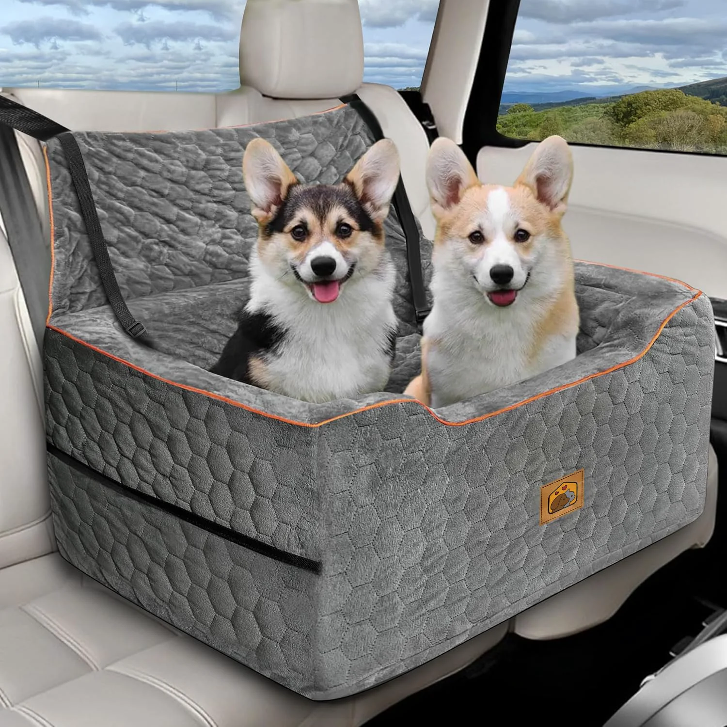 Elite Melafa365 Dog Car Seat Multi-Functional Booster Seat for Medium Large Dogs ≤60 lbs – Gray Organic