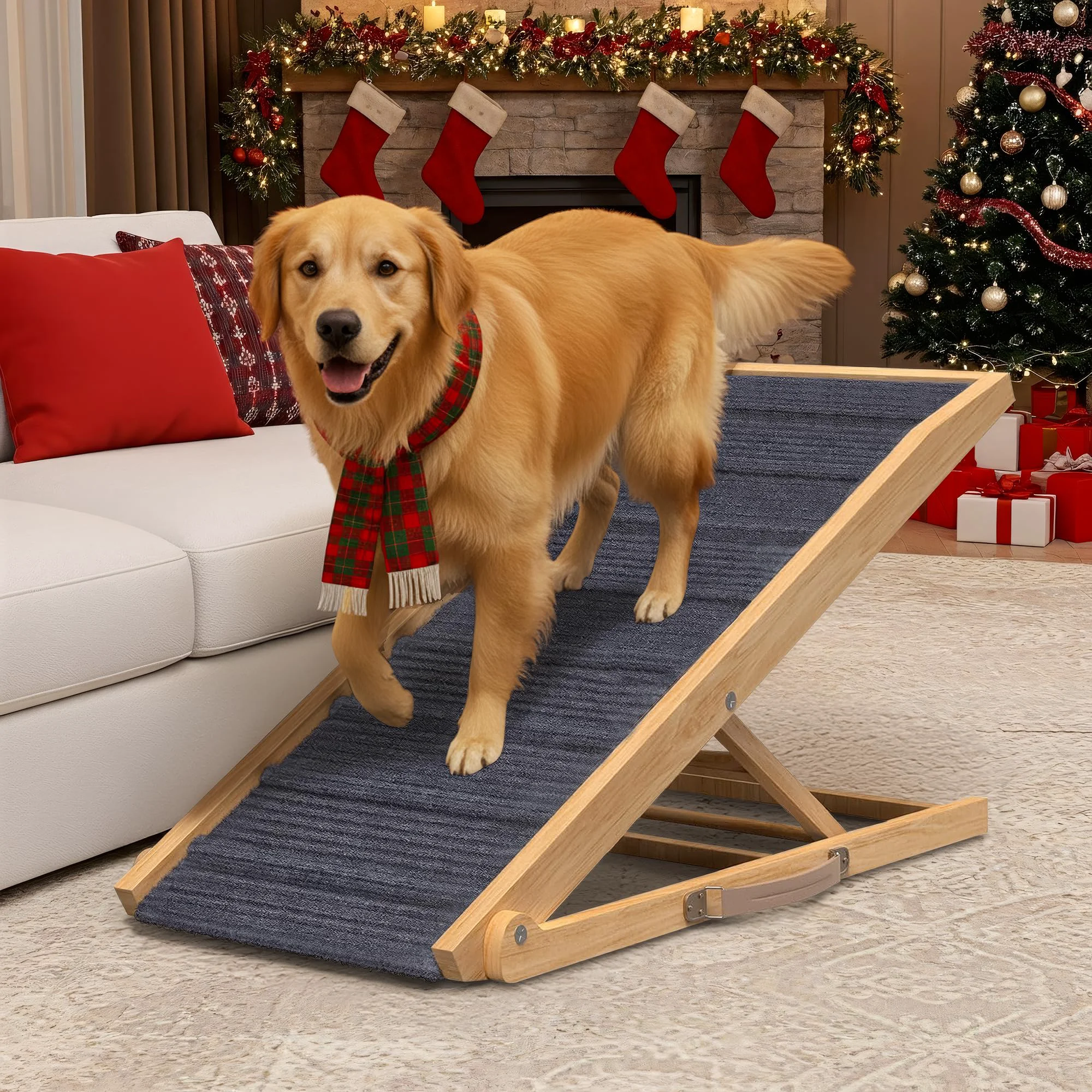 Luxury PATHOSIO PETS Adjustable Dog Ramp for Bed — Foldable Wooden Ramp with 16.5-Inch Wide Walking Surface Trusted