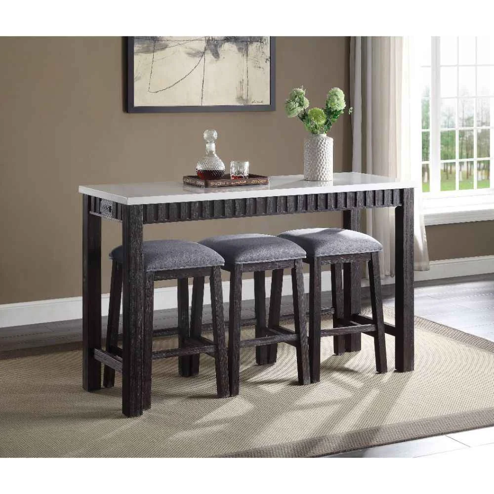 Selected Necalli – 4 Piece Counter Height Table Set – Marble Top Weathered Espresso Fine Crafted