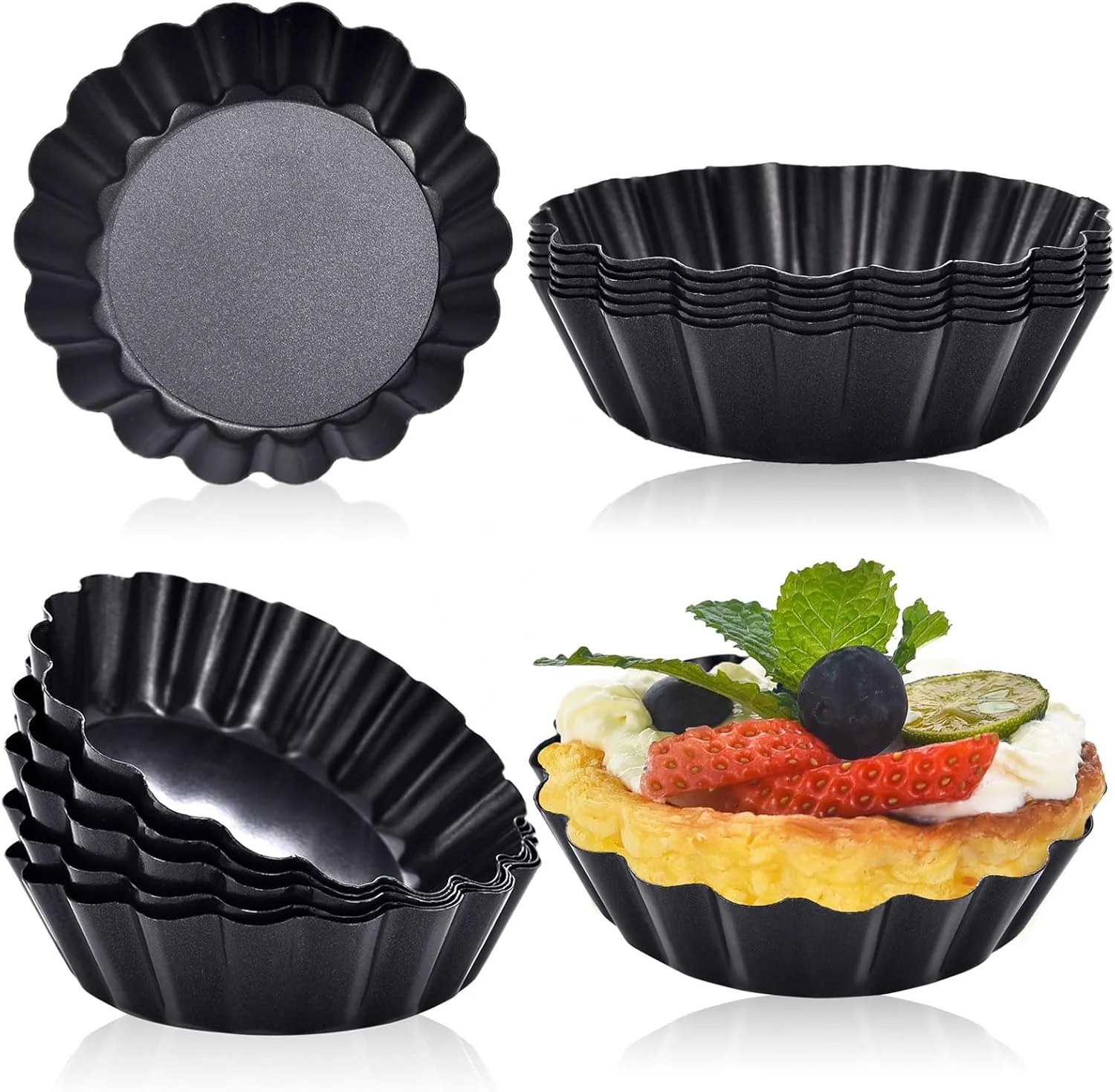 Solid Datanya 24Packs Mini Tart Pans 3 Inch with Removable Botttom Carbon Steel Fluted Tart Tin Shell Mold Round Nonstick 3” Quiche Pans for Pies First-Class